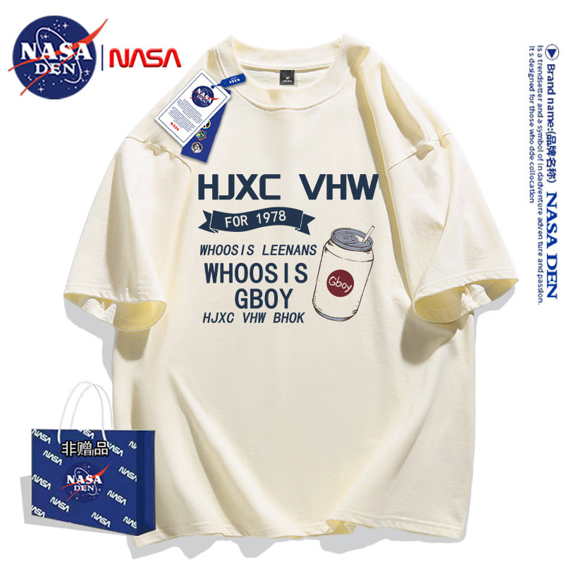Кобрендовая летняя футболка из плотного хлопка с короткими рукавами от NASA, мужская нижняя рубашка, женская внутренняя одежда, которую можно носить вне парной рубашки в гонконгском стиле.