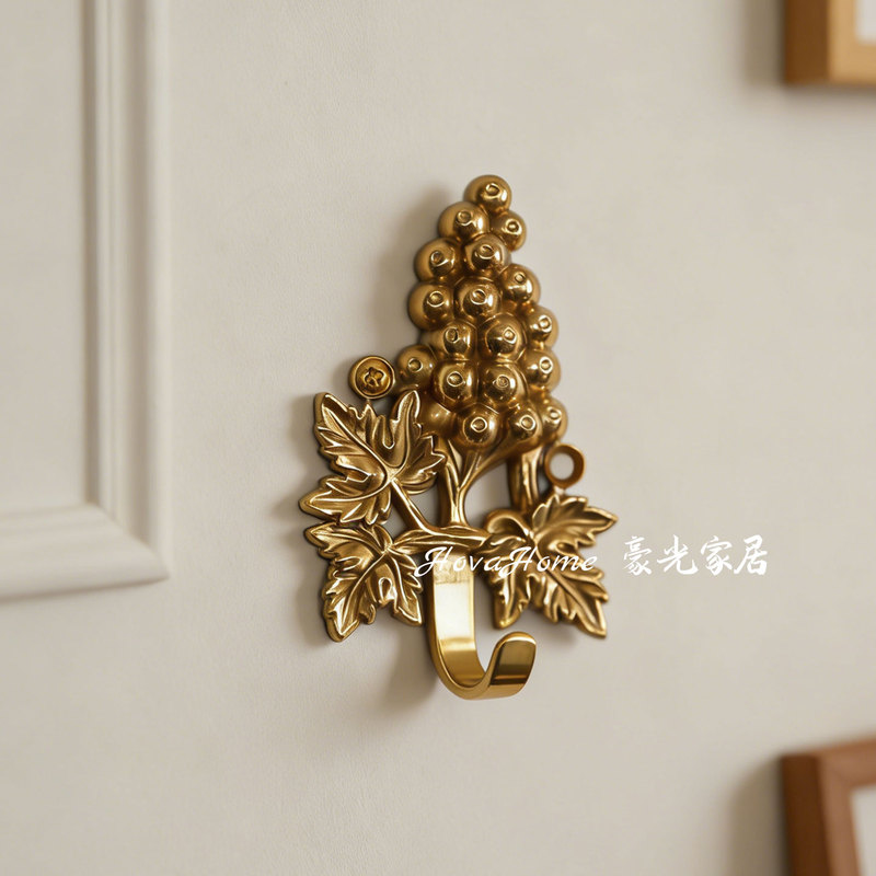 French-Style Vintage Brass Grape Hook, Light Foyer Decoration, Coat Hook, Creative Wall-Mounted Key Hook, All-Copper Single Hook French-Style Vintage Brass Grape Hook, Light Foyer Decoration, Coat Hook, Creative Wall-Mounted Key Hook, All-Copper Single Hook