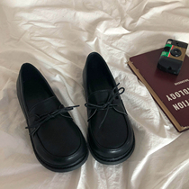 Round toe cute small leather shoes womens Japanese jk British college style summer thin section soft leather soft bottom comfortable black single shoes