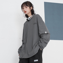 Wan with gravitational museum fake two long sleeves T-shirt women 2021 new BF wind loot blouses undershirt