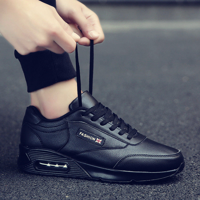 37 38 small code chef shoes men's anti-slip waterproof kitchen shoes pure black sport leather shoes all black to work shoes 6-Taobao