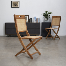 Simple Solid Wood Folding Chair Backrest Single Casual Chair Chinese Modern Minima Balcony Home Dining Room Folding Rattan Chair