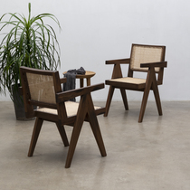 Minimalist solid wood Leisure chair Custom Vine Woven Backrest Chair Retro Grapefruit wood Le Corbusier Leisure dining chair