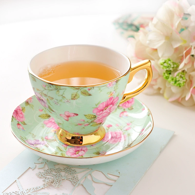 Anh tách trà chiều mục vụ với cốc cà phê gốm và đĩa đặt châu Âu nhỏ sang trọng sáng tạo xương Trung Quốc chén trà hoa - Cà phê