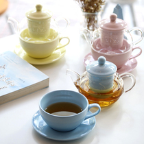 Color glaze afternoon tea cup set Simple coffee cup saucer English ceramic black tea cup Girl heart flower tea cup Tea set