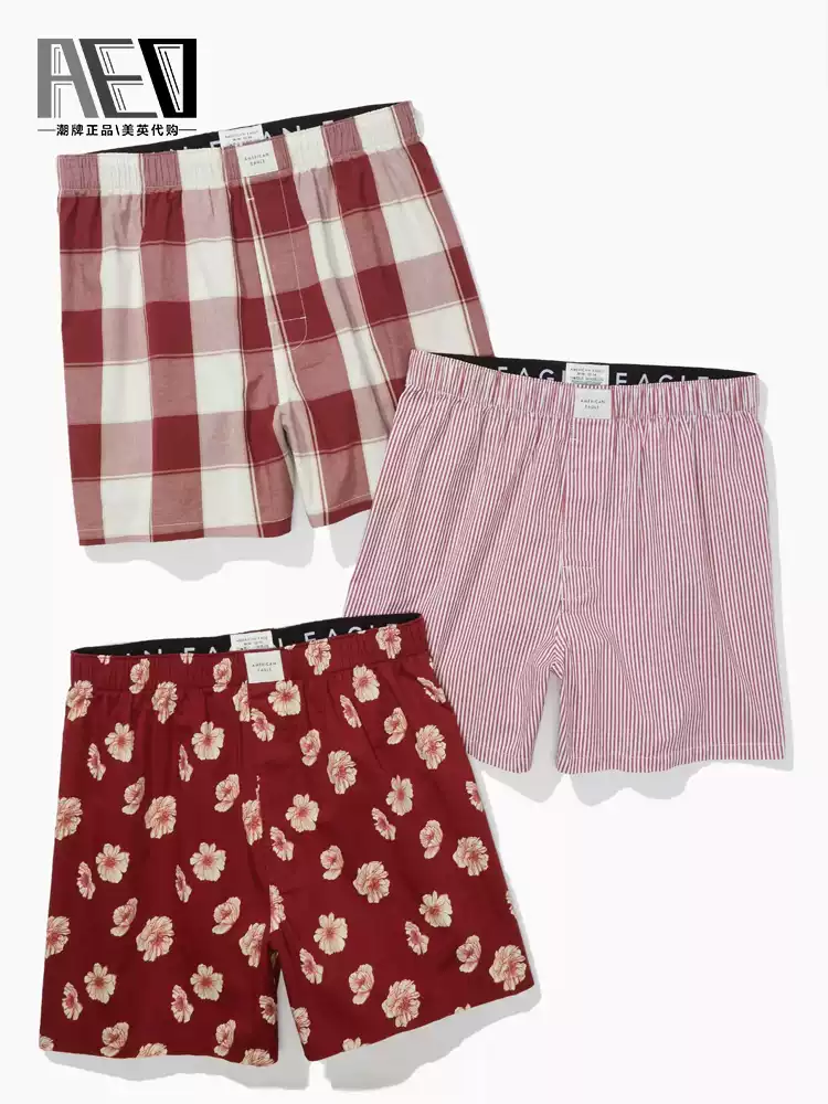 American eagle american eagle loose arrow pants men's boxer briefs cotton mid-waist plus size pajamas 3 pairs