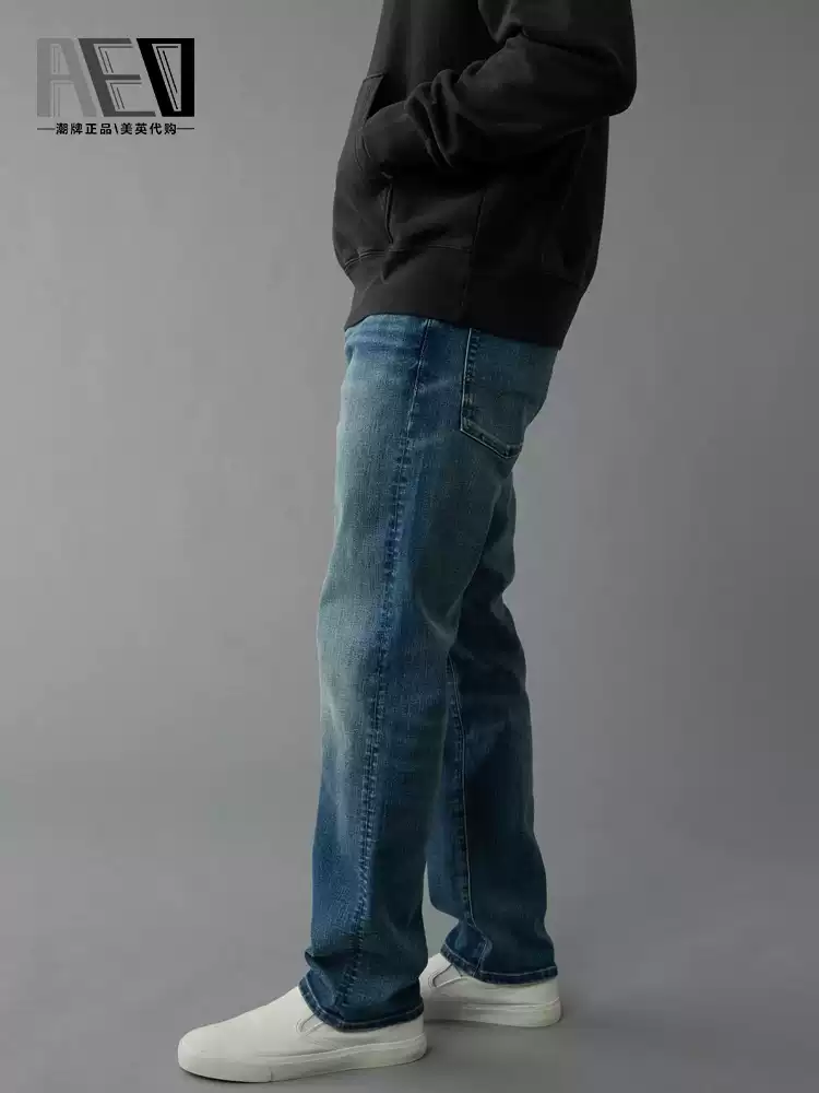 Aeo american eagle classic straight-leg jeans for men, washed, slightly stretchy airflex+