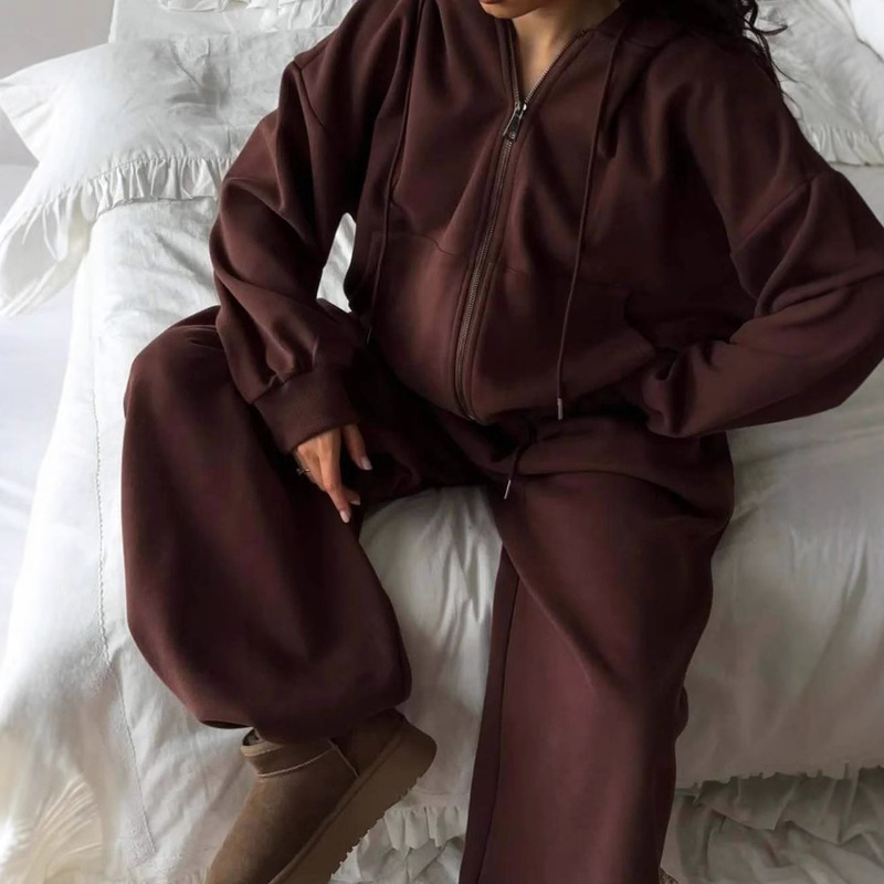 European and American Casual Hooded Sports Cardigan and Pants Set European and American Casual Hooded Sports Cardigan and Pants Set