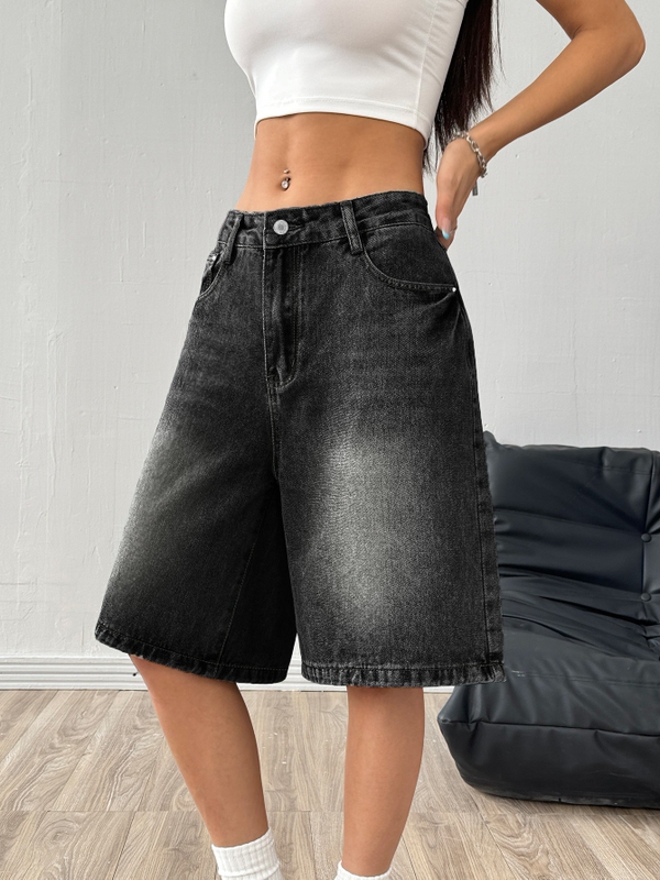 American Retro Denim Shorts, Loose Casual Wide-Leg Mid-Length Shorts, Trendy Five-Point Shorts for Women