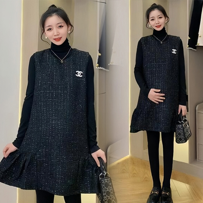 Pregnant woman Advanced sense Two sets of autumn and winter outwear fashion small balsamic sweaty vest with clothing and skirt suit loose and thin-Taobao