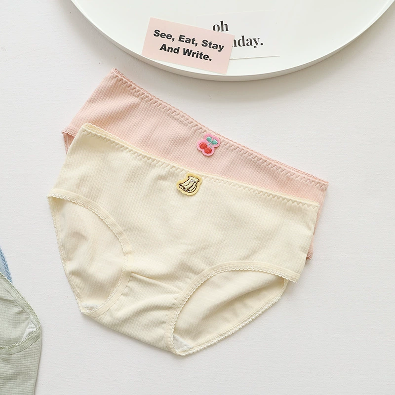 Trái cây Nhật Bản đồ lót cotton tinh khiết màu rắn phim hoạt hình cô gái dễ thương Quần sịp cotton giữa eo Hàn Quốc thể thao học sinh - Giống cái