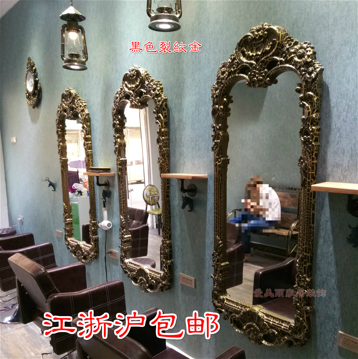 New European hair mirror table Hair salon mirror table Hair salon mirror retro hair salon mirror table on the grade mirror table