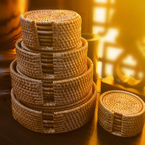 Pure hand woven Vietnamese rattan knitted anti-slip cup cushion home creative table cushion heat insulation cushion bowl cushion tea cup cushion suit