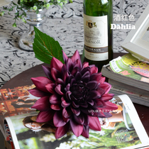 Single-branch queen chrysanthemum Retro dahlia blue and white high-grade fake flower home interior with floor-to-ceiling decorative silk flowers