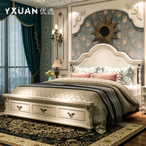 American bed double bed modern simple white solid wood bed 1 8 m double bed European bed high Box storage bed