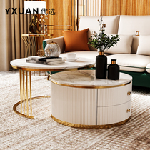 2021 New light luxury coffee table TV cabinet combination modern simple small apartment high and low round marble coffee table