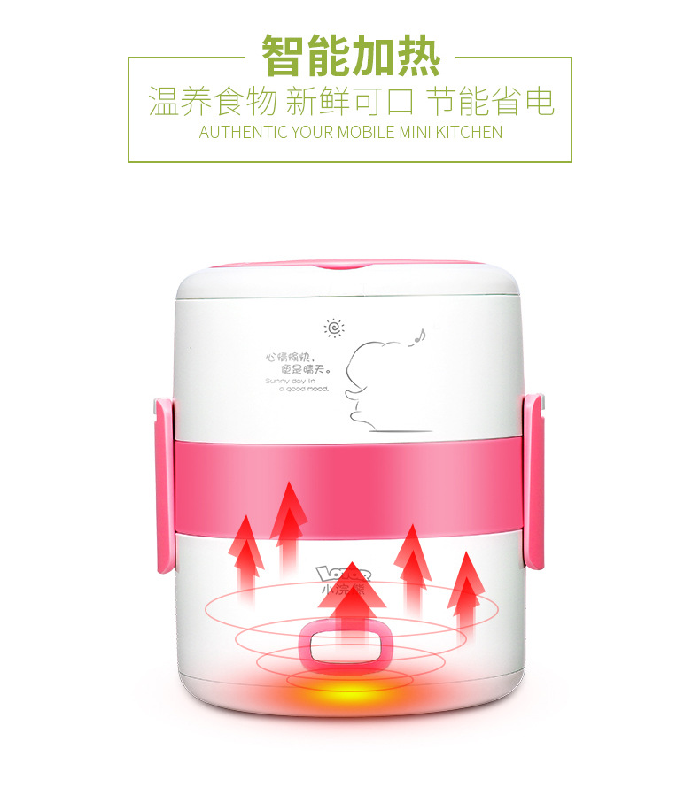 Raccoon nhỏ độc lập hai lớp sưởi ấm bằng thép không gỉ 304 bên trong bể cắm cắm nấu ăn hai lớp chống ăn trưa hộp bento giữ nhiệt