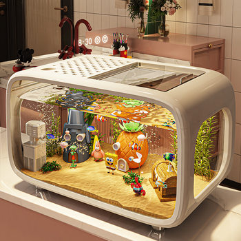 Fish Tank for Home Use in the Living Room, 2025 New Model, Ecological Landscaping, Complete Set with Filtration and Oxygenation All-In-One Machine, Desktop Small Turtle Tank