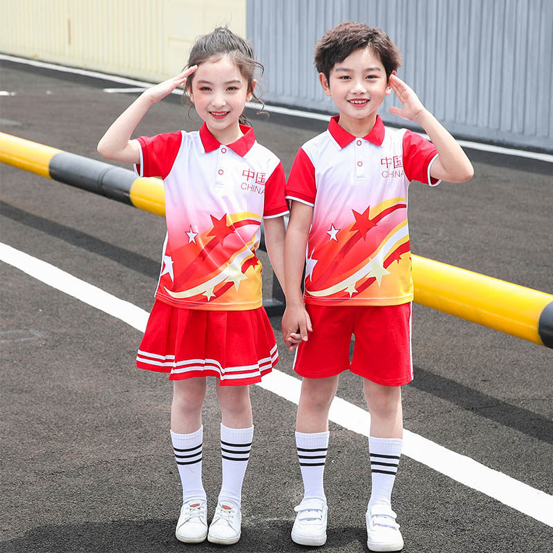 Kindergarten uniforms summer short-sleeved red Chinese anniversary celebration clothes primary school students graduation uniforms sports meeting class uniforms