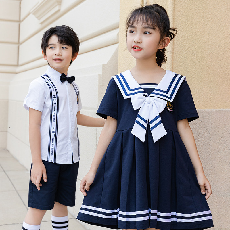 Summer primary school uniform set college style Korean version of children's recitation chorus performance clothing kindergarten clothing summer clothing