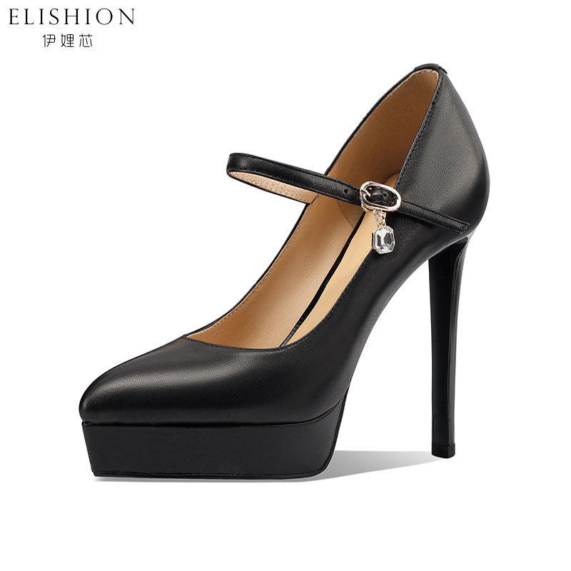 Yilixin 12cm Ultra-High Heel Women's Stiletto Shoes with Waterproof Platform and Single Strap, Professional Runway Shoes, Sky-High Heels