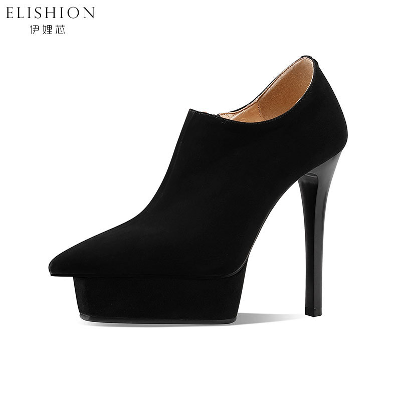 Yilixin Ultra-High Heel Deep-Cut Single Shoes for Women, Thin Heel, Waterproof Platform, Spring and Autumn Women's Boots, Pointed Toe, Sky-High Heels, 12cm