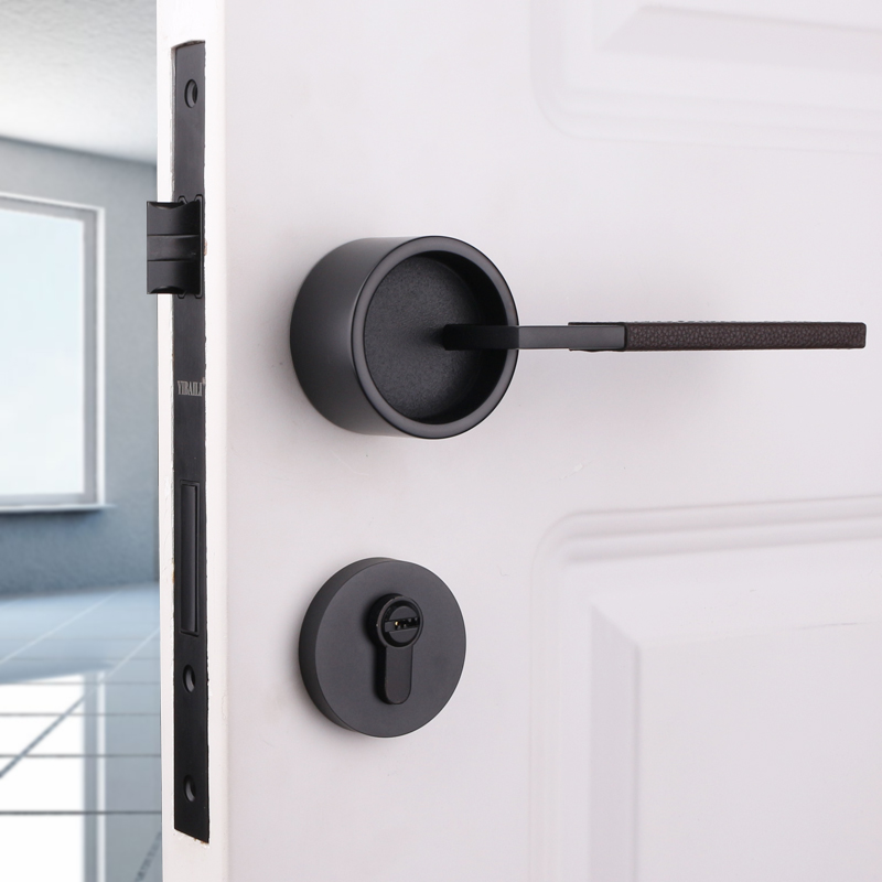 Black Grey Lock Bedroom House Door Lock American Minimis Door Lock Nordic Black Door Lock Leather Door Handle With Leather