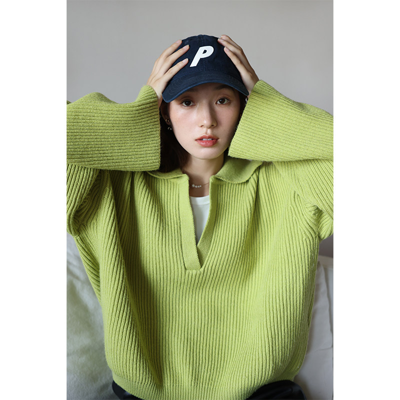 3 pieces 8 fold Spring V-collar polo overlaid with a knitted sweater 2 color (home party) 4194