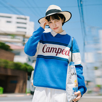Deer and Asuka Japanese college style color letter crew neck loose sweater womens pullover lazy sweater