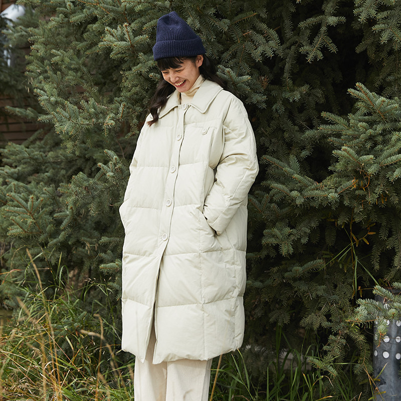 Deer and Bird Japanese winter clothes thickened white duck down over the knee minimalist fashion windproof mid-length down jacket women 3143