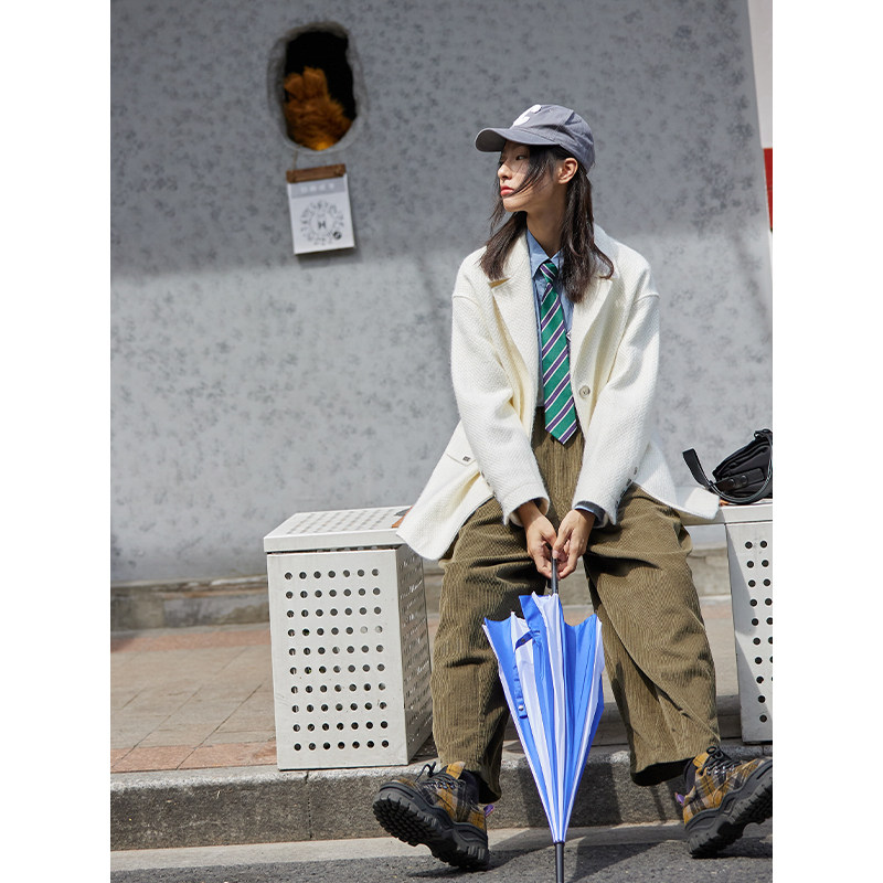 Deer and bird personality black and white striped casual mao suit jacket 2 color 3901