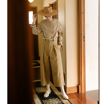 Q1 Japanese original design retro high waist lace strap frill straight casual pants 2 color 1797