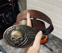 201126 Magic Territory Biker Harley Mens Vintage Brown Woven Skull Head Belt Size 34