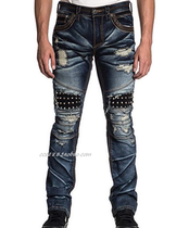 19508 Affliction men do old broken hole Willow nail denim motorcycle pants USA