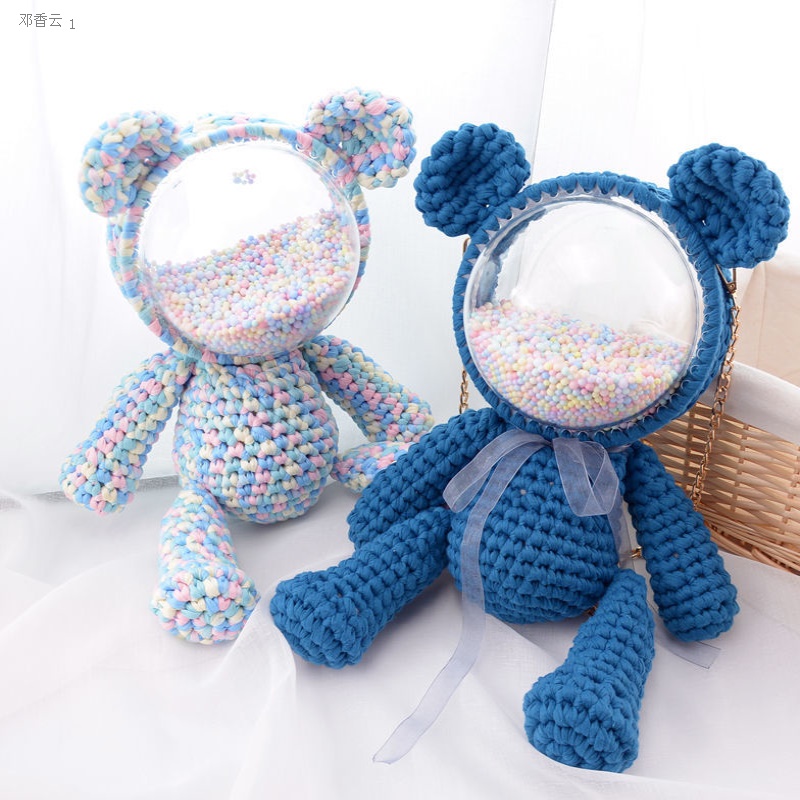 Handmade gift net red diy bear Mickey rabbit hand woven bag violent bear shoulder bag homemade