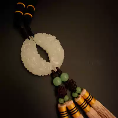 Hand-woven ancient style Hanfu accessories Palace tapeworm waist wear White jade dragon and phoenix auspicious tassel forbidden waist pendant Car pendant gift