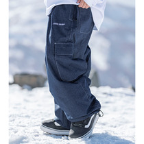 John Snow Veneer Ski Pants Denim Jeans Waterproof Fat Version Snowpants Men And Women Ski Suits Waterproof And Warm Winter