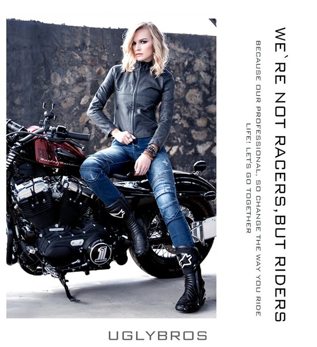 uglyBROS nữ đi xe máy quần jeans đua Harley shatter chống bảo vệ quần mùa xuân và mùa hè Slim đàn hồi cao - Xe máy Rider thiết bị bảo vệ đầu gối