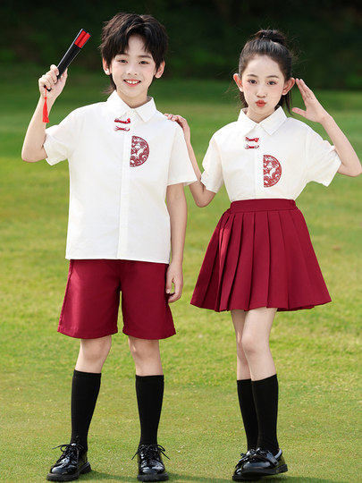 Grundschuluniformen, Aufführungsuniformen für den 1. Juni, Kindergartenuniformen, Abschlussfotos im Sommer, Klassenuniformen, Rezitationskantate, chinesischer Stil