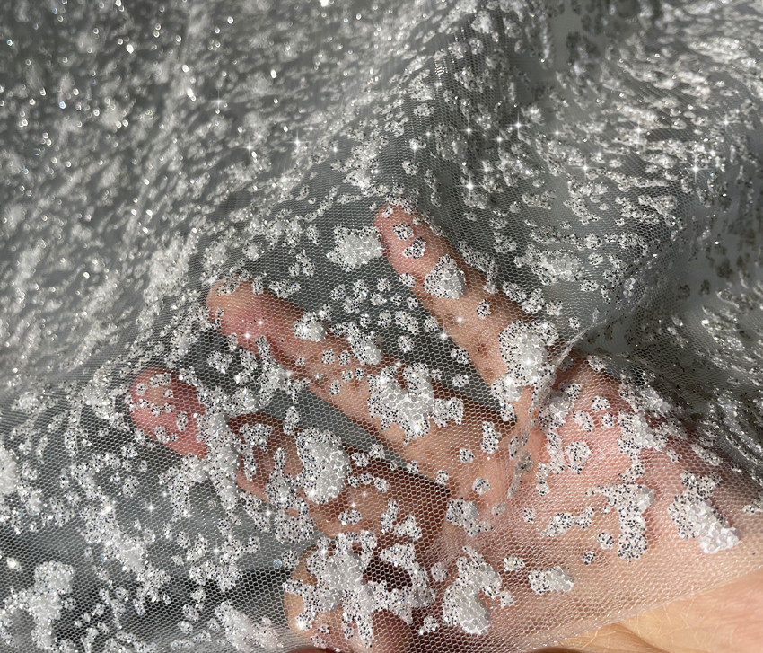 Big and small sequins, shiny dots, transparent mesh wedding arrangement, wedding dress, stage clothing fabric, fabric