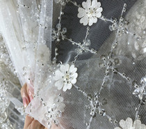 Designer fabric lace mesh flower crystal clothing fabric decorative fabric white flower nail bead mesh