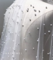 Champagne Pearl yarn nail beads wedding dress bride wedding pearl veil Super fairy long head gauze fabric