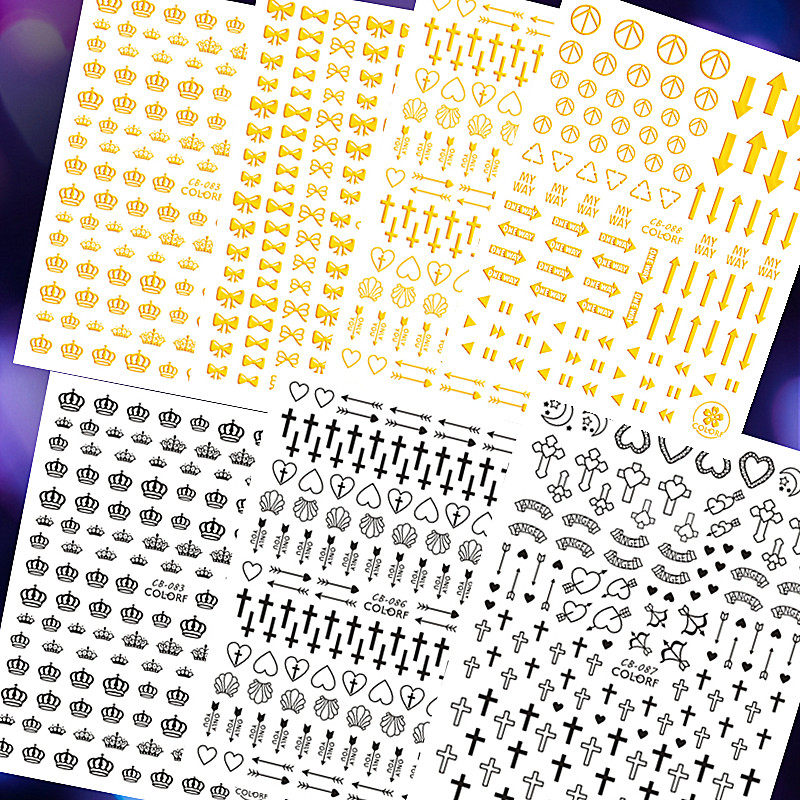 Nail Art Decorations 3D Adhesive Stickers Douyin Net Red Sports Black and White Nail Decals Small Crown Cross