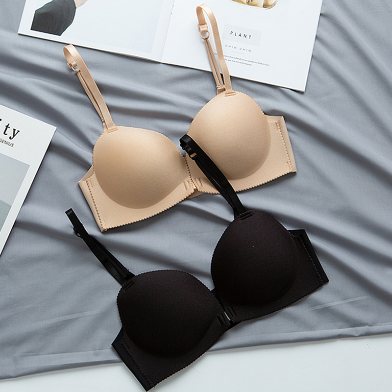 Sexy front buckle beauty back incognito underwear girls without rims gather thin cup bra side side milk small bra
