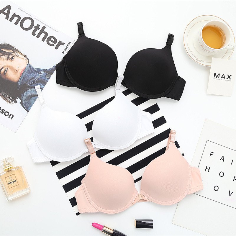 Japanese front buckle beauty back underwear gathered bra Girl sexy small chest Solid color halter without trace thin belt bra cover