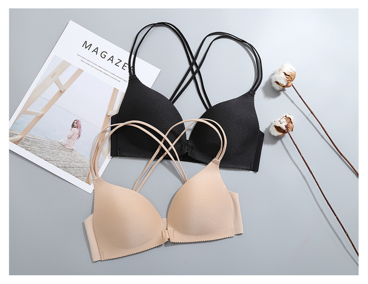 Nút trước không có vòng thép tập hợp áo ngực chéo đẹp lưng dây đeo gợi cảm backless không có dấu vết nhỏ ngực mỏng cup đồ lót nữ áo lót cho người nâng ngực