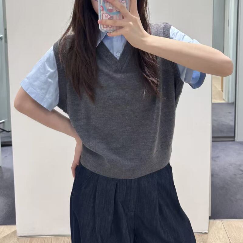 C+ Style Women's Standard Fake Two-Piece Merino Wool Shirt Vest 2025 Autumn New Product 1304059001 C+ Style Women's Standard Fake Two-Piece Merino Wool Shirt Vest 2025 Autumn New Product 1304059001