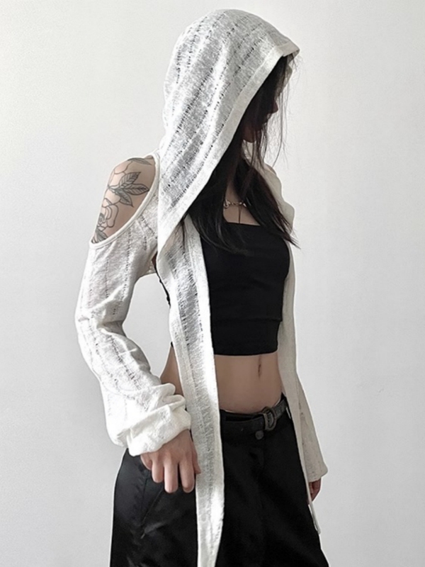 American-Style Spicy Girl Desert Wasteland Style Sexy Short Shawl Hooded Jacket for Women, Spring and Autumn Outerwear, Summer Off-Shoulder Top