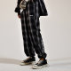 National fashion black and white plaid trousers for men in spring and autumn, trendy brand loose casual trousers with leggings, straight-leg falling wide-leg trousers for couples.