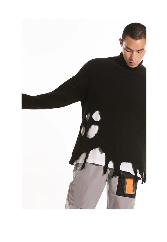 Benmyshower quốc gia cao cổ áo len lỗ thương hiệu thủy triều nam và nữ vài chiếc áo len hip hop gió bất thường